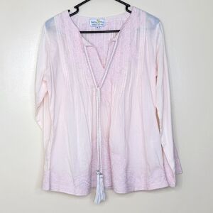 Bella Tu Embroidered Pink Blouse Tunic Boho Sequins Size Medium